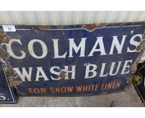 Vintage enamel advertising sign for Colman's Wash Blue For Snow White Linen (61cm x 40.5cm) 