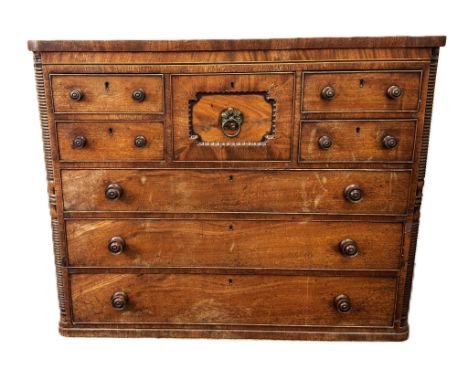 A 19th c. Scotch chest with turned quarter columns, 100 x 124 x 50 cm.