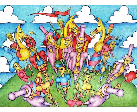 GUY, two large format prints, one of horse racing, the other of a circus scene, larger 98 x 144 cm, (2).&nbsp;