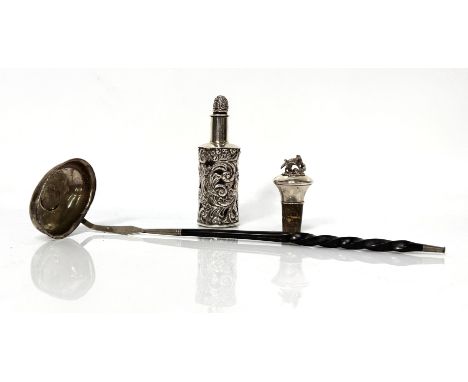 A toddy ladle, unmarked, with coin inscribed "Northumberland &amp; Durham 12d token 1811" to one side, also a hallmarked silv