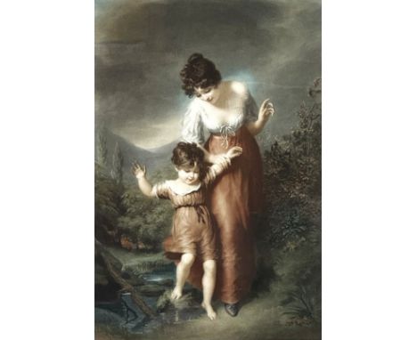 After Henry Thompson, "Crossing the Brook", mezzotint by Louis Busiere, signed by etcher, 61 x 40 (image size).&nbsp;