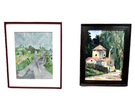 PETER ORDE, continental church, acrylic, signed and dated 1988, 39 x 29 cm, also unsigned sketch of the Loggia dei Lanzi, Flo