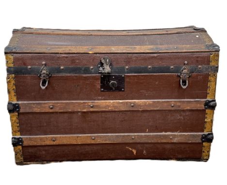 A vintage domed topped trunk, 50 77 x 48 cm, hostess trolley and a nest of tables, (3).&nbsp;