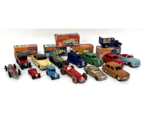 A collection of toy cars, to include; Dinky Alfa-Romeo, Hudson Sedan, Riley, also Matchbox cars and boxes, (A Lot).&nbsp;