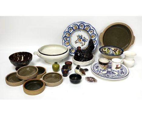 CHINA, to include; a shagreen effect small vase, 6 cm, a hen on nest, stoneware dishes and platter, (A Lot)
