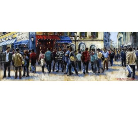 ANTHONY ORME, continental street scene, pastel, signed, 29 x 77 cm (image size).