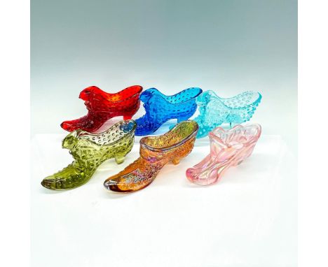 Vibrant collection of glass kitten slippers in assorted patterns, including hobnail, and a delightful array of colors such as