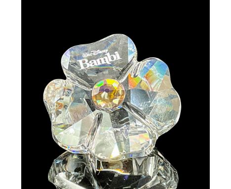 Clear Aurora Borealis flower petals with a pink Rosaline crystal center. Disney's Bambi series title plaque in the shape of f