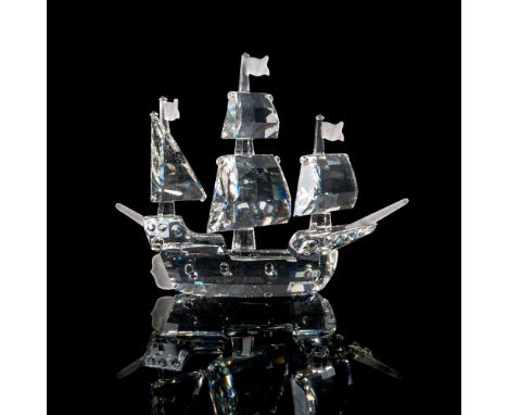 Lead crystal sailing ship made with frosted crystal accents. Swarovski etched backstamp. This item has its original box. Box 