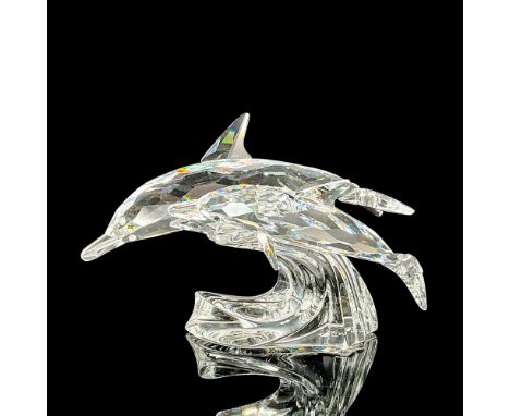 Lead crystal figure of two clear dolphins. Part of the three-part SCS series Mother and Child. Swarovski etched backstamp. Th