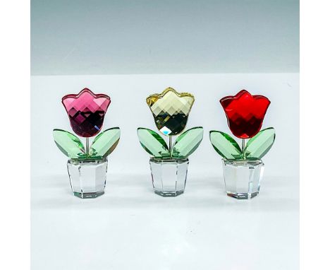 Adorable tulips in yellow, red, and pink, all-in clear pots. Swarovski etched backstamp. Pot of clear faceted crystal. This i