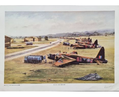 WW2 Colour Print Titled 30. O.T.U. R.A.F. Hixon 1943 by Wolseley Bridge. Signed in Pencil by Wolseley Bridge the Artist. Limi