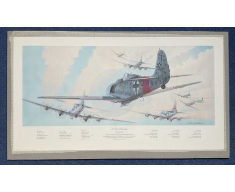 WW2. Artist Keith Ferris signed 257/850 colour print titled A Test of Courage. Print is attached to card measuring 37 x 21 in
