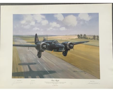 WW2 Colour Print Titled First Flight By Michael Turner Limited edition 208/850. Signed in pencil By Michael Turner, Graham Wa