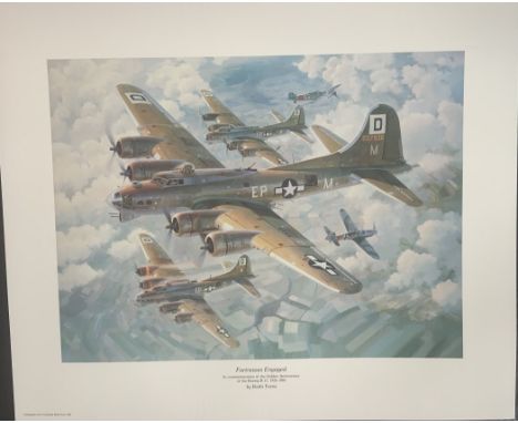 WW2 Colour Print Titled Fortress Engaged by Keith Ferris. Measures 21x24 inches appx. Very Good Condition. All autographs are