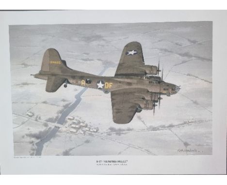 WW2 Colour Print Titled B-17 Memphis Belle By Keith Woodcock. Measures 16x12 inches appx. Very Good Condition. All autographs