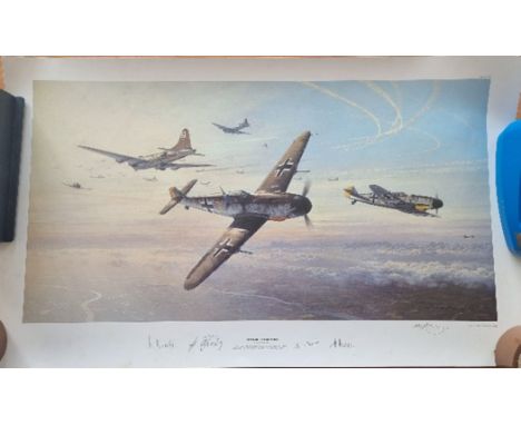 WW2 Colour Print Titled Regensburg - No Place to Hide by Mark Postlethwaite. Limited 364 of 850. Multi Signed in Pencil by Ma