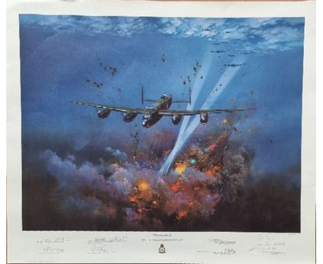WW2 Colour Print Titled Peenemunde by Frank Wootton. Limited 583 of 850. Multi Signed in Pencil By Frank Wootton The Artist, 
