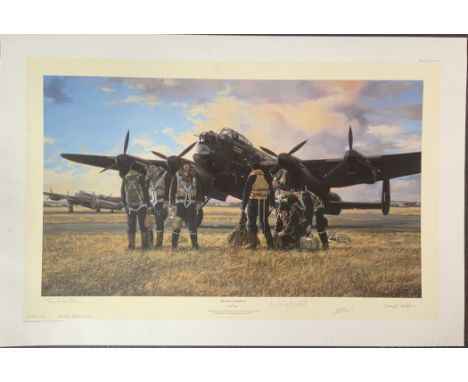WW2 Colour Print Titled Mission Completed by Simon Smith. Signed in pencil By Simon Smith, Flight Lieutenant FRANK WOLFSON, G