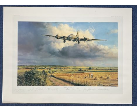 WW2. 6 signed Robert Taylor colour print titled Mission Completed. Signed in pencil by Robert Taylor, Col. William Lawley, Co