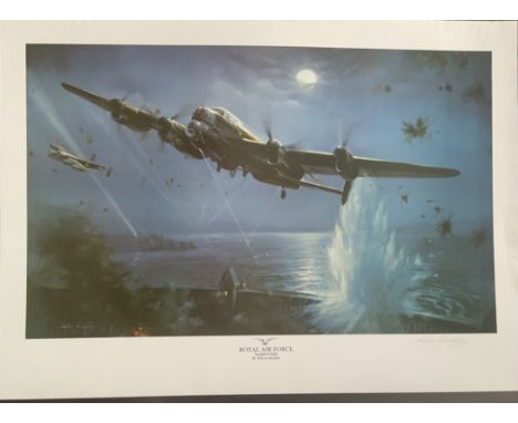 WW2 Colour Print Titled Dambusters Royal Air Force by Melvyn Buckley. Signed by artist in pencil. Measures 24x28 appx Very Go