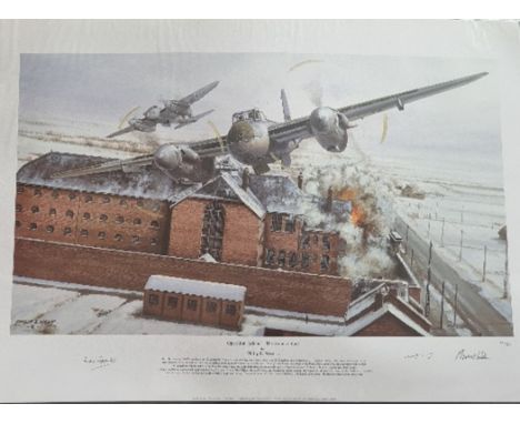 WW2 Colour Print Titled Operation Jericho - The Amiens Raid) by Philip E. West. Signed by the Artist, Signed in Pencil by Fli