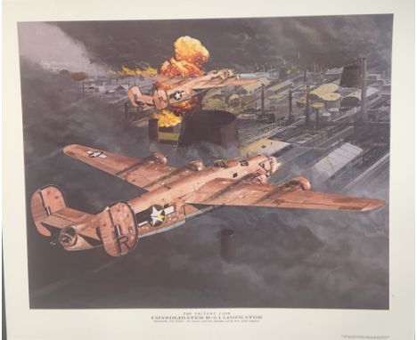 WW2 Colour Print Titled The Valiant Clon CONSOLIDATED B-24 LIBERATOR by T.Waddel. Measures 19x23 inches appx. Very Good Condi