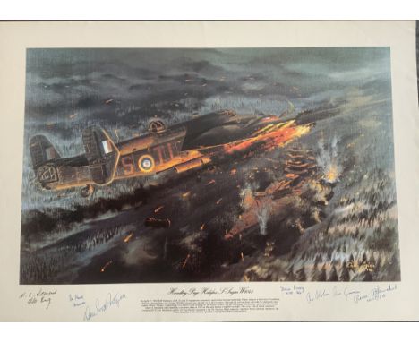 WW2 Colour Print Titled HANDLEY PAGE HALIFAX S-SUGAR W1048 by CHRIS GOLDS. signed by the artist and signed in Pen by SIGNED b