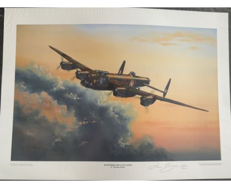 WW2 Colour Print Titled Remember The Lancaster by Thomas Gower Signed in pencil by Artist. Limited Edition 490/1500 Measures 