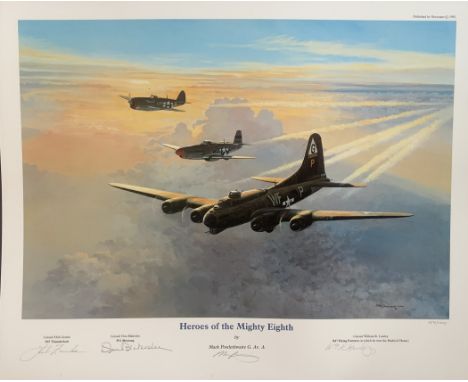 WW2 Colour Print Titled Heroes of the Mighty Eighth by Mark Postlethwaite G. AV. A. Signed in Pencil by Mark Postlethwaite, C