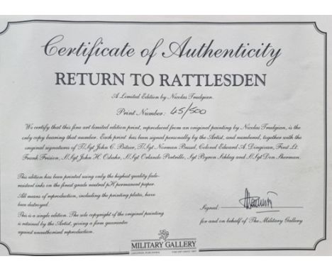 WW2 Colour Print Titled Return To Rattlesden by Nicolas Trudgian. Limited 45 of 500. Multi Signed in Pencil by Nicolas Trudgi