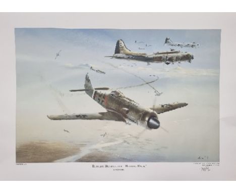 WW2 Colour Print Titled Bloody Hundredth - Hitting Back by Keith Hill. Signed by Keith Hill Artist. Limited 109 of 250. Measu