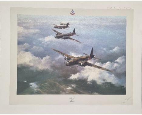 WW2 Colour Print Titled Wellington by Robert Taylor. Signed by Bill Townsend. Measures 24x20 inches appx. Good Condition. All
