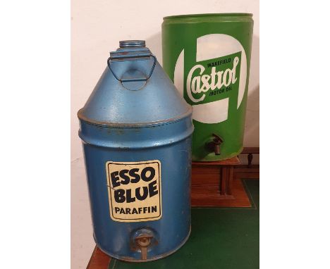 An Esso Blue Paraffin can, 53 cm, together with a green can with painted Castrol motif, 43 cm (2). 