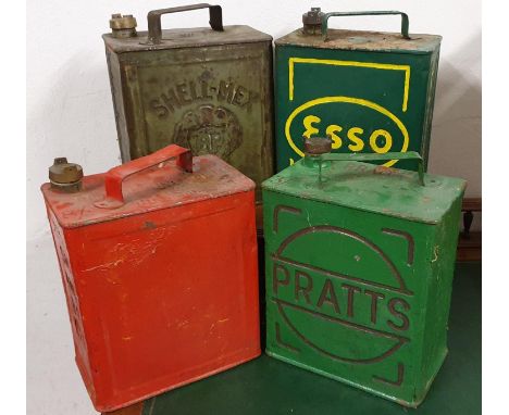 Four petrol cans with caps, Shell-Mex, Pratts, Esso and SM &amp; BP Ltd (4). 