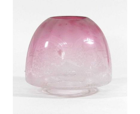 A pink etched glass oil lamp shade, aperture 9.5cm