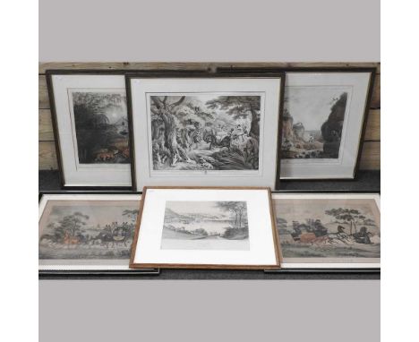 A set of three 19th century coloured hunting engravings, published by Edward Orme, each 35 x 46cm, together with three other 