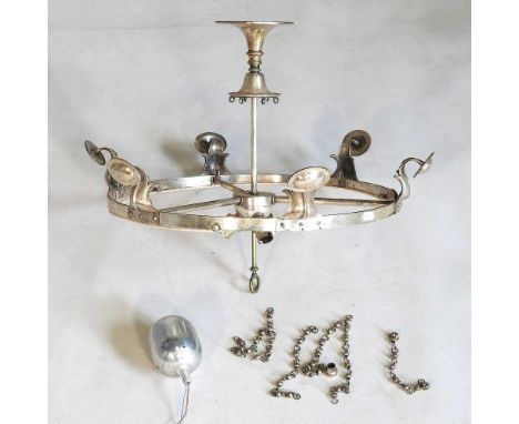An Arts and Crafts style chrome plated light fitting, 46cm diameter