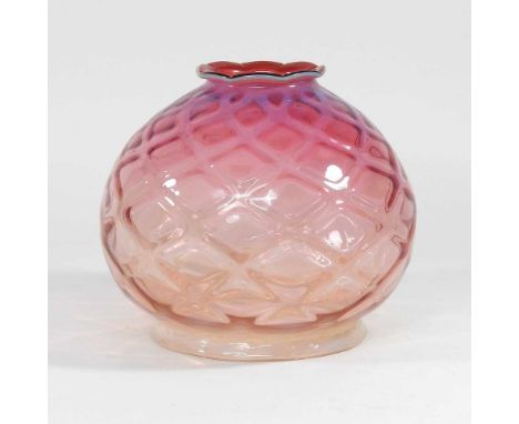 A pink glass oil lamp shade, with diamond design, aperture 13cmDirty with light surface marks