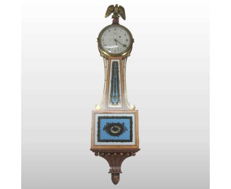 A 19th century style American wall clock, with verre eglomise decoration, signed John Sawin, Boston, Massachusetts, 103cm hig