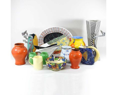 A collection of 20th century ceramics, to include a Louise Lynas platter, Jean-Paul Landreau designs blue jug, Poole vase, Br