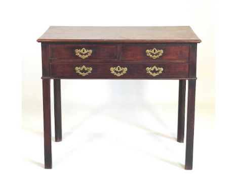 A George III mahogany lowboy, containing a pair of short drawers, over a long drawer on square legs84w 48d x 72h cmOverall so