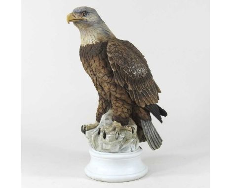 A bisque porcelain model of a bald eagle, on a socle base, 38cm highDirty, but no visible damage or repairs.