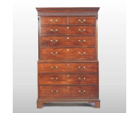 A George III mahogany chest on chest, having a Greek key moulded cornice, on bracket feet115w x 56d x 183h cmOverall solid an