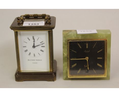 Matthew Norman, gilt brass carriage clock together with an Imhof small onyx clock 