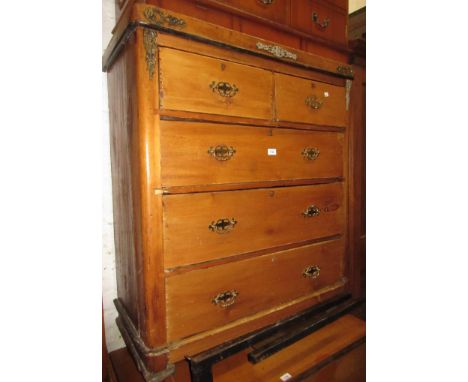 Victorian pine chest of two short and three long drawers with brass handles and brass mounts 