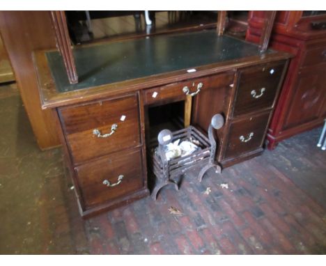 Mid 20th Century mahogany twin pedestal desk of four drawers on plinth base 