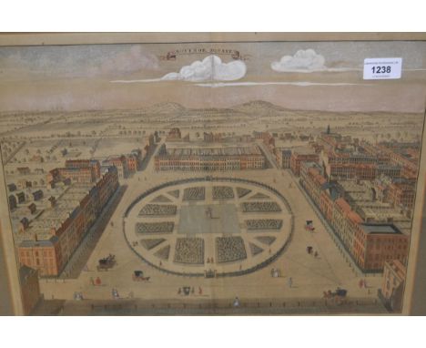 18th Century coloured print of Grosvenor Square, 12.5ins x 17.5ins, 19th Century coloured print ' Death of Tom Moody ' and 19