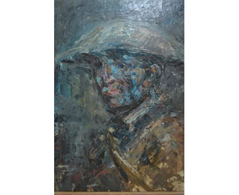 Oil on card, portrait of a British army soldier, signed indistinctly, 15.5ins x 12ins gilt framed 