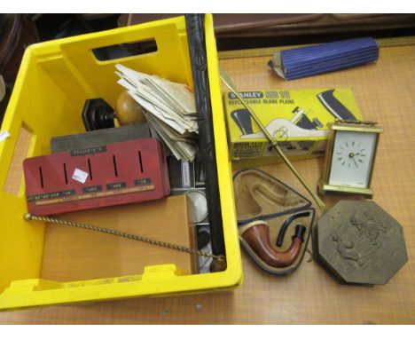 Cased pipe, brass chestnut roaster, modern carriage clock and other miscellaneous items 